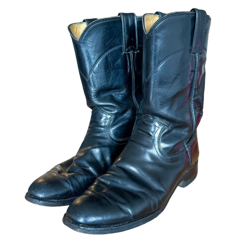 Justin Roper Black 90s Vintage Black Cowboy Western Boots 7 B